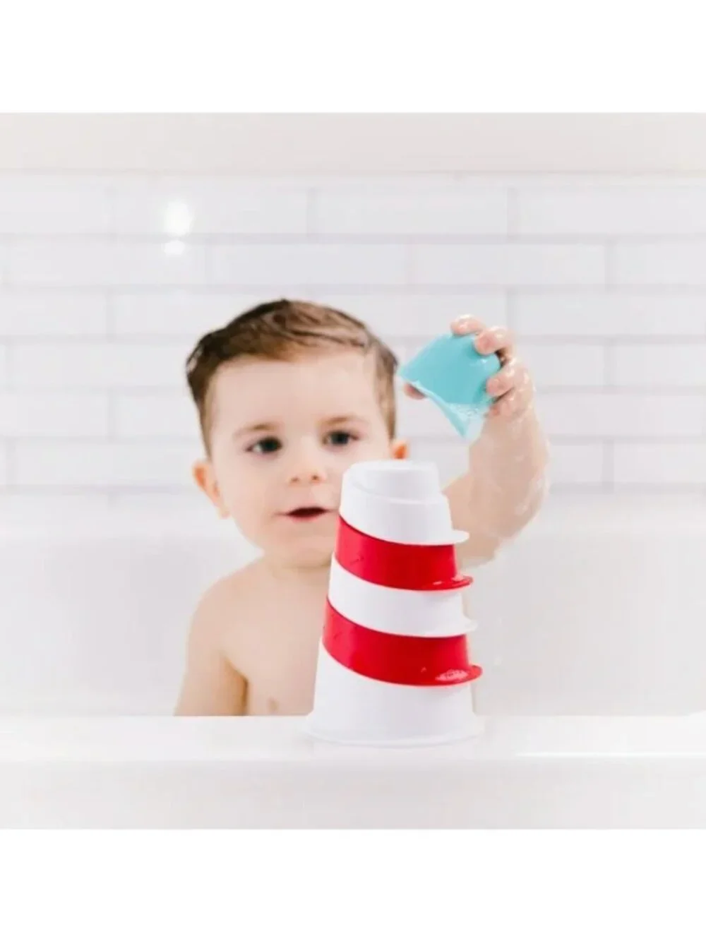 Ubbi Lighthouse Stacking Cups Bath Toy 6 Stackable Cups Dishwasher Safe Phthalat